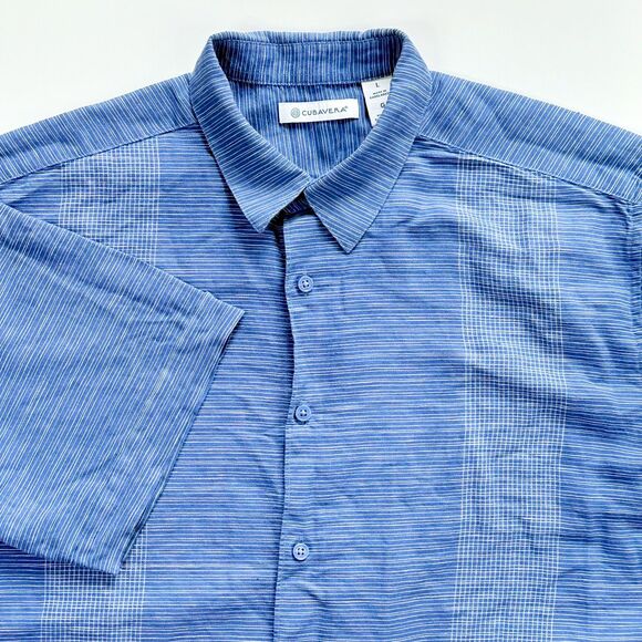NWOT CUBAVERA Federal Blue Cotton Blend Striped Short Sleeve Button Down Shirt L - Picture 2 of 13